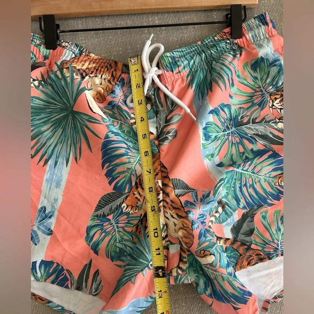 Top Man Pink Tiger Tropical  Swim Trunks Size S/M Beach Summer Hawaiian